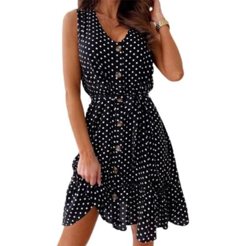 Plus Size Summer Dress Women Dresses Casual Polyester Sleeveless High Waist Female Ladies V Neck Loose платье летнее женское2021