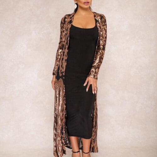 Fashion Evening Party Cocktail Women Clothing See-through Sequined Totem Open Front Long Sleeve Lady Coats Ponchos Cardigan