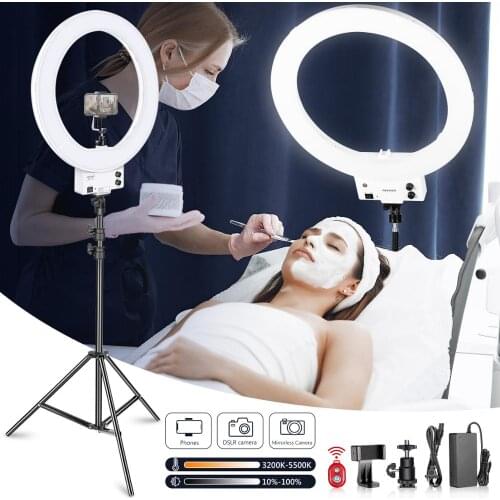 Neewer 18-inch White LED Ring Light with Light Stand Lighting Kit Dimmable 50W 3200K-5600K with Hot Shoe Adapter