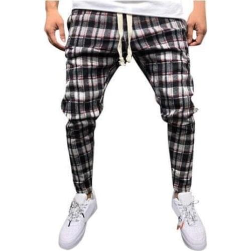 2020 New Casual Fashion Pants Mens Small Plaid Flower Trend Color Matching Slim Pants Sweatpants Men Plaid Pants