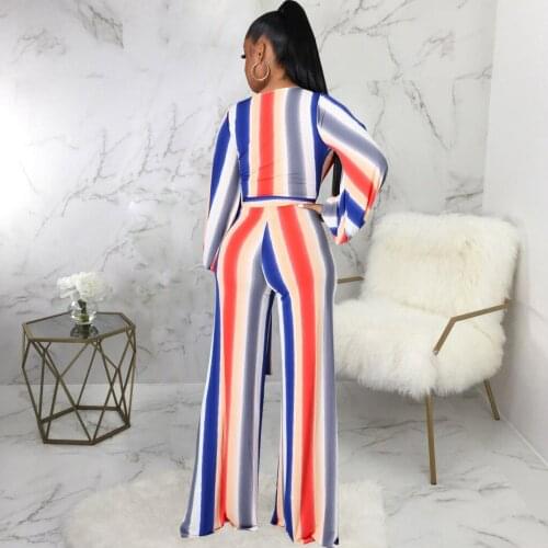 2021 Novelty Chic Design Jumpsuit Stripe Long Sleeve V Neck Sexy Low-cut Outfit Rompers