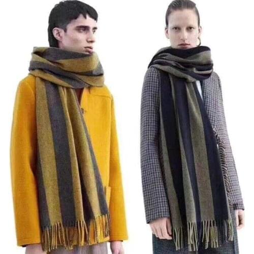 New wool Stripe Scarf for women in Europe and America in autumn winter 2020Fashionable warm tassel with shawl and couples Scarf