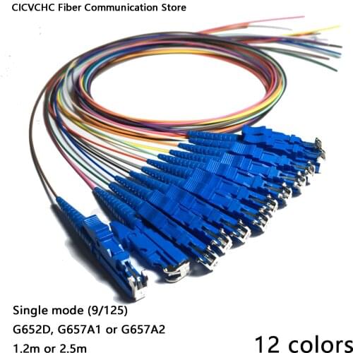 12 Colors LSH (E2000)/UPC-SM(9/125)-G652D, G657A1, G657A2-0.9mm Cable-1.2m or 2.5m / OS2 Optical Fiber Pigtail