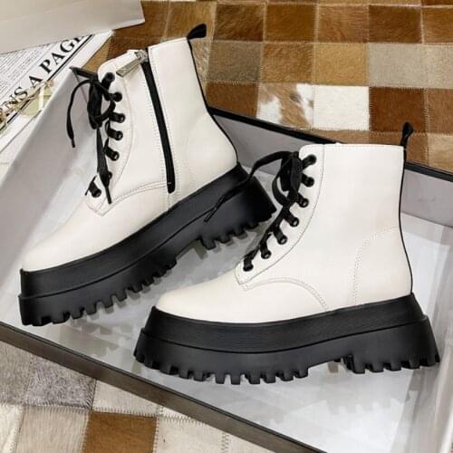 2021 Autumn Fashion Platform Boots Shoes Women Round Toe Lace Up Chunky Heels Motorcycle Martin Boots Women Shoes Ankle Boot