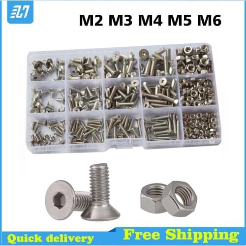 Hex Flat Socket Head Cap Screw Metric Thread Hexagon Machine Bolt Assortment Kit M2 M3 M4 M5 M6