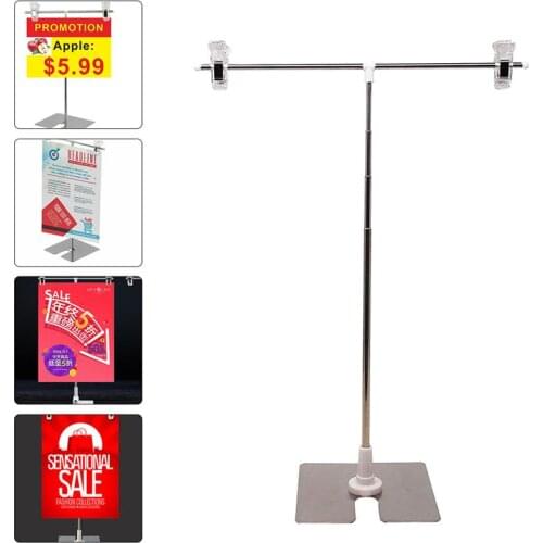 Stainless Steel Display Stand T-shaped Height Adjustable Poster Stand (Silver)