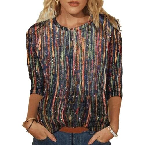 2021 Casual Women Shirt Colorful Print Long Sleeve Autumn Round Neck All Match Breathable Female Blouse for Party Women Clothing