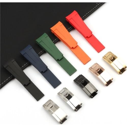 22mm Curved End Silicone Rubber Watchband For Role strap RX Daytona Submariner GMT Explorer 2 Bracelet Folding Buckle Tools Free