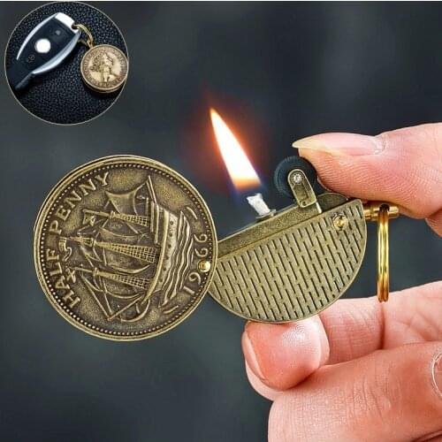 Retro mini kerosene lighter creative coin multifunctional keychain dragon figure wine bottle opener USB cigarette lighter