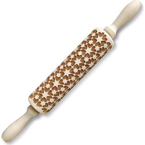 Dreamy Heart Shape-Wooden Embossed Rolling Pin For Baking Cute and Lightweight Cookies Kitchen Accessories Bakery