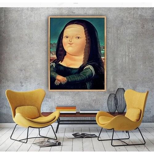 Modern Creative Art Poster Famous Painting Adapted Fat Mona Lisa Canvas Print Painting Living Room Bedroom Wall Decoration Paint