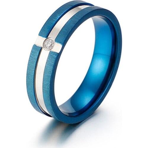 Unique Blue wedding bands Mens Ring Matte Finished cross cz stone Stainless Steel ring anillo masculino Gentleman Gifts
