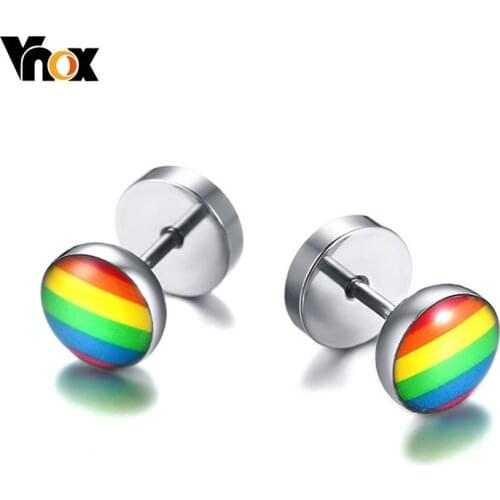 Vnox Stylish Rainbow Stud Earrings Never Fade Stainless Steel oorbel brinco Accessories