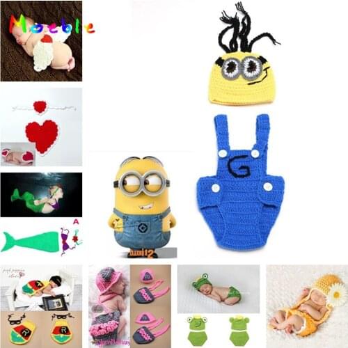 Crochet Baby Despicable Me Hat&Suspender Pants Set Knitted Baby Photo Props Outfits Newborn Crochet Beanie 1set MZS-14027