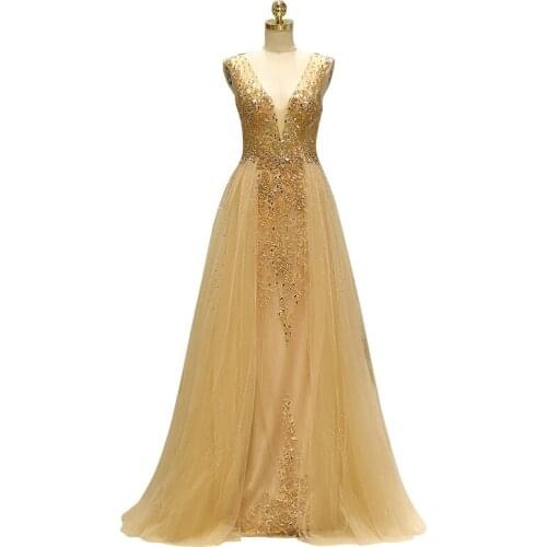 High Quality V-neck Backless Beading Evening dress Abiye gece elbisesi Abendkleider Gown Vestido de noche Robe de soiree 70727