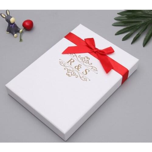 Jewelry packaging box with magnet and ribbon，wholesale tie packaging white rectangle gift boxes ---DH12063