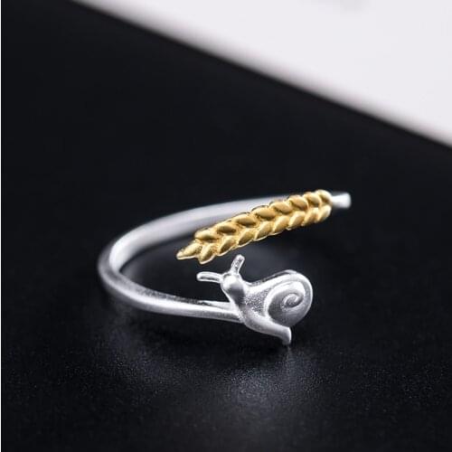 VLA 925 Silver Personalized Cute Wheathead Snail Ring For Womens Creative Simple Design Adjustable Size Ring Accessories