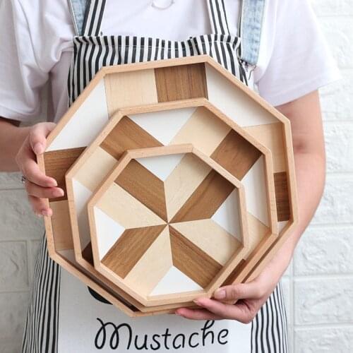 Home Decorative Wooden Serving Tray Decorative Tray Octagon Baking Trays Wood Plate Tea Food Server Dishes For Kitchen