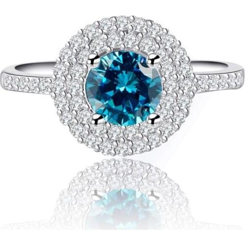 WYJZY Beautiful blue AAA zircon ring for women micro inlaid zircon round ring for women classic ladies engagement jewelry