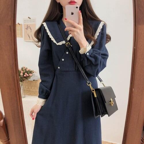 2019 New S-XL Spring robe lace girls Casual Boho OL Casual blue long Sleeve Women Dresses Female Dress braces Robe Femme Vestido