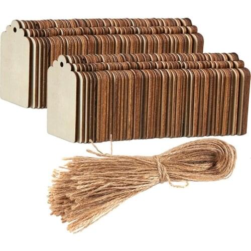 100Pcs Unfinished Wood Tag Lable Wooden Pieces Cutout Natural Rustic Gift Tags Wooden DIY Crafts Projects Hanging Decorations