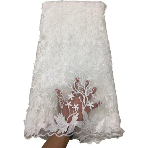 2021 Embroidered Mesh Laces Fabric High Quality White Color Sequins Mesh Tulle Lace Fabric For Women NI5008-1