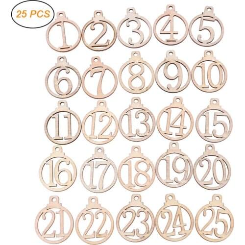 25pcs Christmas Calendar Tags Santa Claus Dolls Elf Decor Vintage Wooden Christmas Countdown Advent Calendar Number Navidad #20