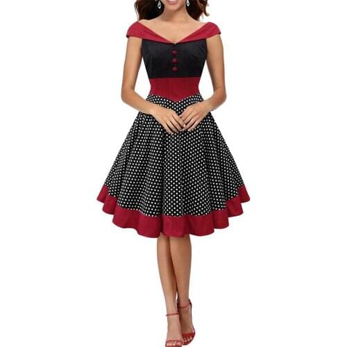 50s Hepburn Style Cotton Retro Tunic Big Swing Dress For Women V-neck Sleeveless Black Polka Dot Pleated Vintage Dress Vestidos