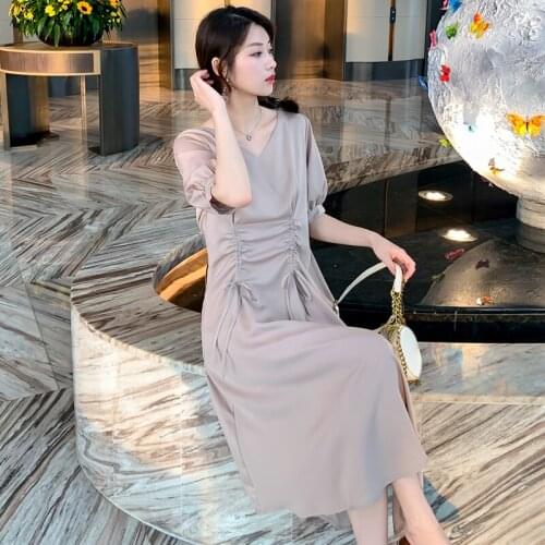 57272# Maternity Clothes Summer V Neck Short Sleeves Easy Matching Loose Stylish Dress Pregnant Women Mom Dress