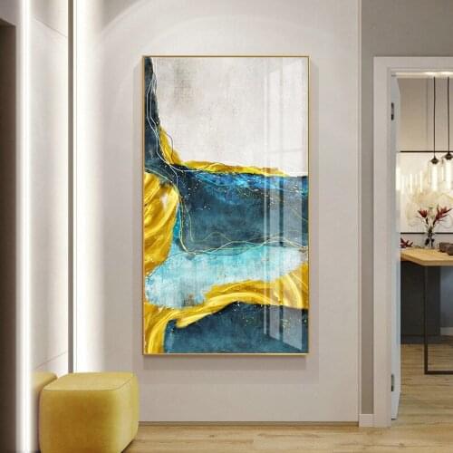 Abstract green shining gold canvas painting Golden pigment poster modern wall art pictures for living room blue print decoration