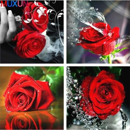 Muxun Full Square Diamond Painting Red Rose Cross Stitch 5D Diy Needlework Embroidery Flower Home Decor Rhinestones Gift Rp162