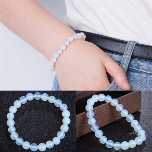 Delicate 8mm Round Crystal Moonstone Natural Stone Stretched Beaded Bracelet for Women
