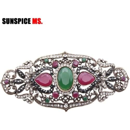 SUNSPICE MS Big Size Turkish Ethnic Flower Brooch For Women Vintage Jewelry Antique Gold Color Brooches Broches Bridal Jewelry