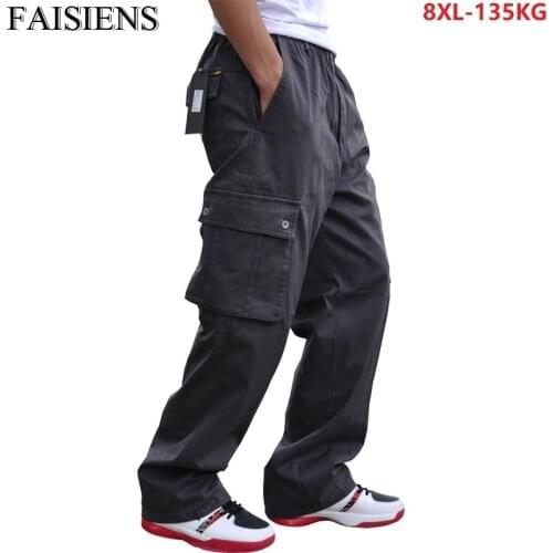 Men Cargo Thick Pants Pocket Cotton Plus Size Big 8XL 7XL 6XL 130KG Out Door Casual Army Green Color Winter Safari Style Pants