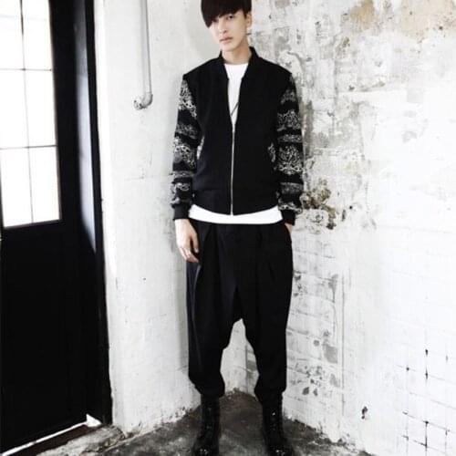 Black fashion trendy mens casual big crotch pants low crotch cross pants Korean mens large size mens trousers mens hanging c