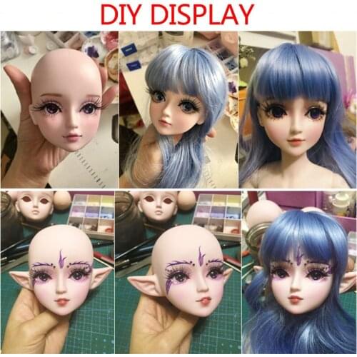 Dolls Head Make-up 1/3 Long Ears White Skin Color for 60cm BJD Nude Doll Naked Body Toys