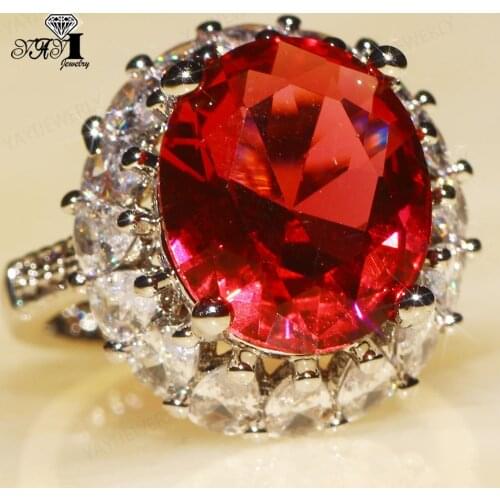 YaYI Fine Jewelry Fashion Princess Claw Set Cut Red Cubic Zirconia Silver Color Engagement Wedding Party Leaves Gift Rings