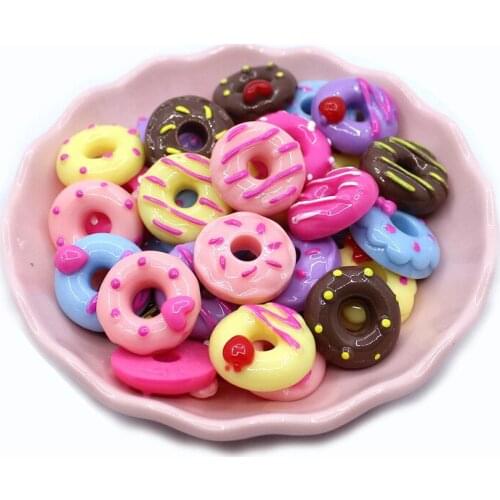 Kawaii Sweet Donut Food Bread Resin Cabochons 10pcs/Lot 15mm Colorful Cute Clay Charms Beading Pendant Material Hair Clip DIY