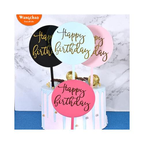 Round Acrylic Happy Birthday Cake Topper Decor Kids Favor Birthday Girl&boy Baby Shower Cake Decoration Party Supplies 4 colors