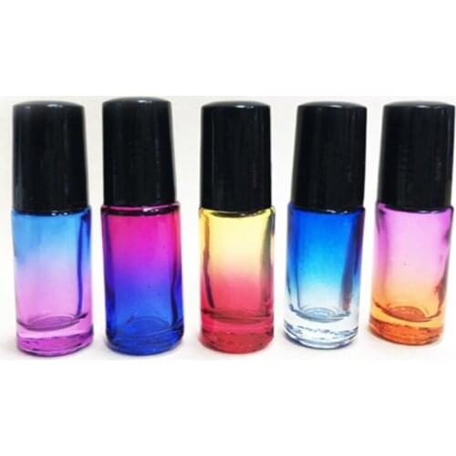 Hot 500pcs/lot 10ml Gradient Color Essential Oil Perfume Bottle Roller Ball Thick Glass Roll On Durable Cosmetic Container