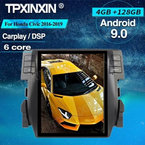 4+128G For Honda Civic Android Radio 2016 - 2019 Android Radio Multimedia Car Audio Stereo Player Cassette Recorder GPS Navi IPS