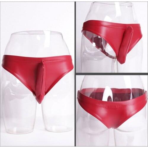 MEISE Sexy Men PU Faux Leather U Convex Briefs Lingerie G-string Gay Latex Mini Short Bikini Penis Pouch Gay Wear Fetish