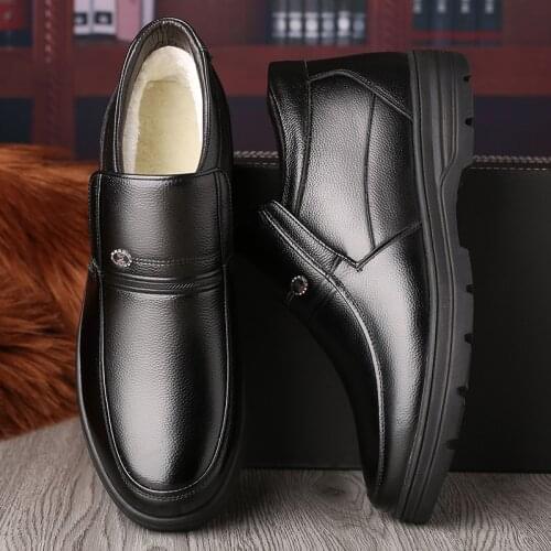 Winter Warm Men Ankle Boots Luxury British Male Dress Shoes Genuine Leather Footwear With Fur Soft High Top For Fathers fgv67