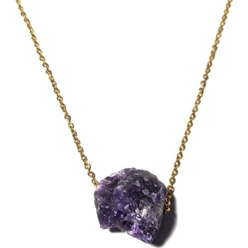 Natural Original Amethysts Necklace Fashion Jewelry Plat Gold Stainless Steel Chains Gem Stone Pendant Necklace Choker for Women
