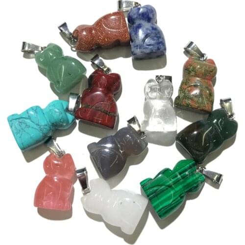 Natural Rose Quartzs Unakite Agates Pendant Kitten Shape Semi-Precious Stone Pendant for Making DIY Jewelry Necklace Size15x22mm