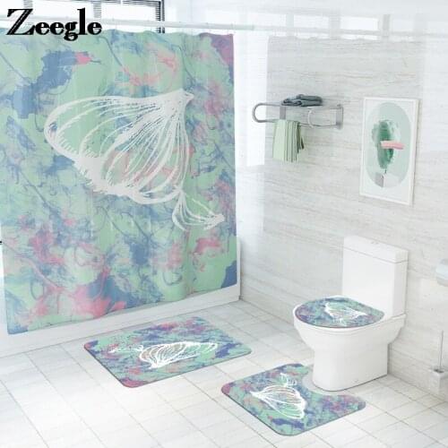 Onion Printing Non-slip Floor Carpet for Bathroom Shower Curtain and Absorbent Bath Mat Memory Foam Toilet Mat U-Shaped Rug