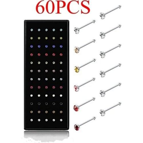 New 60pcs Labret Lip Bar Stud Piercing Stainless Steel Cartilage Ear Tragus Stud Piercing Earring 8*0.6*1.8mm White&Multicolor