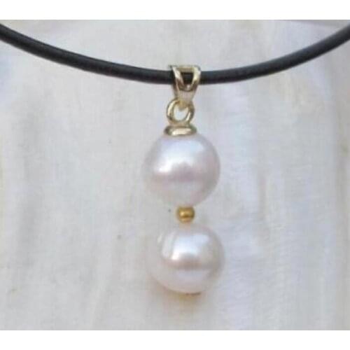 NEW AAA 10MM CHARMING PEARL PENDANT +leather NECKLACE 18inch