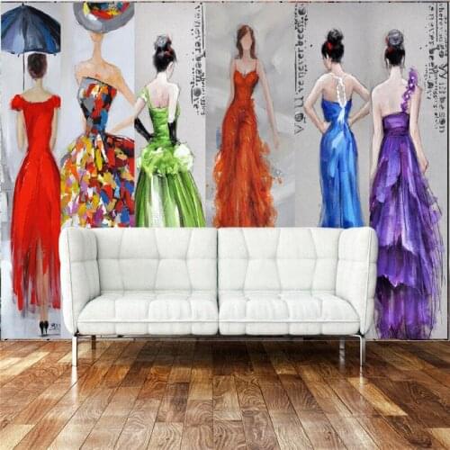 Beibehang Wallpaper custom mural wallpaper European and American style evening dress lady painting TV decorative wall