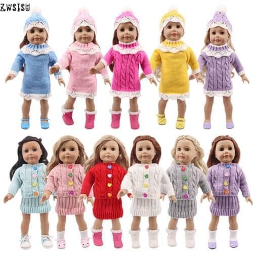 Doll Clothes Sweater Hat/Knitted Button Coat+Slim Dress For 18 Inch American&43Cm Born Doll Generation Baby Girl`s Christmas Toy